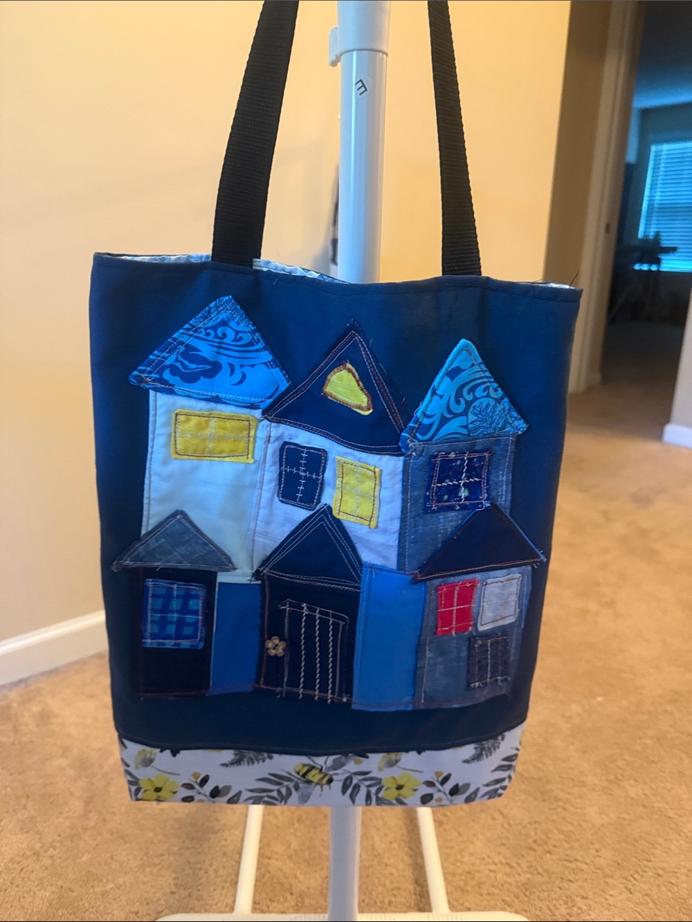 Navy Blue Patchwork House Tote Bag